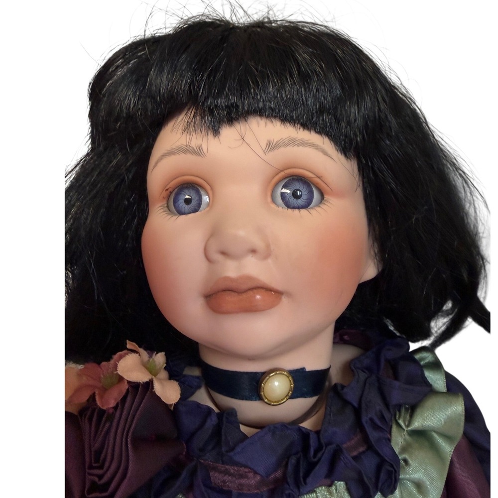 Duck House Heirloom Porcelain Doll 19 Inch Purple Victorian Dress Blue Eyes